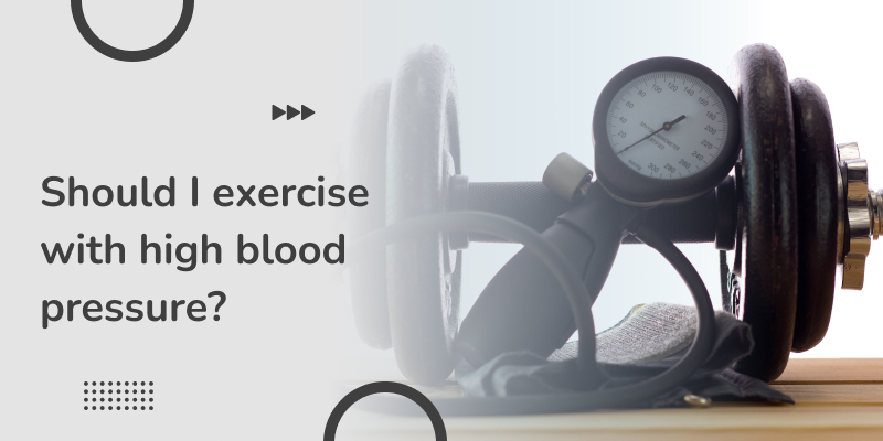 Image of a dumbbell with the tonometer illustrate if exercise can be done with high blood pressure.